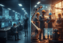 AI技術的擴散正在打破傳統就業結構，使得白領與藍領之間的界線出現新的重塑。（圖／AI生成）