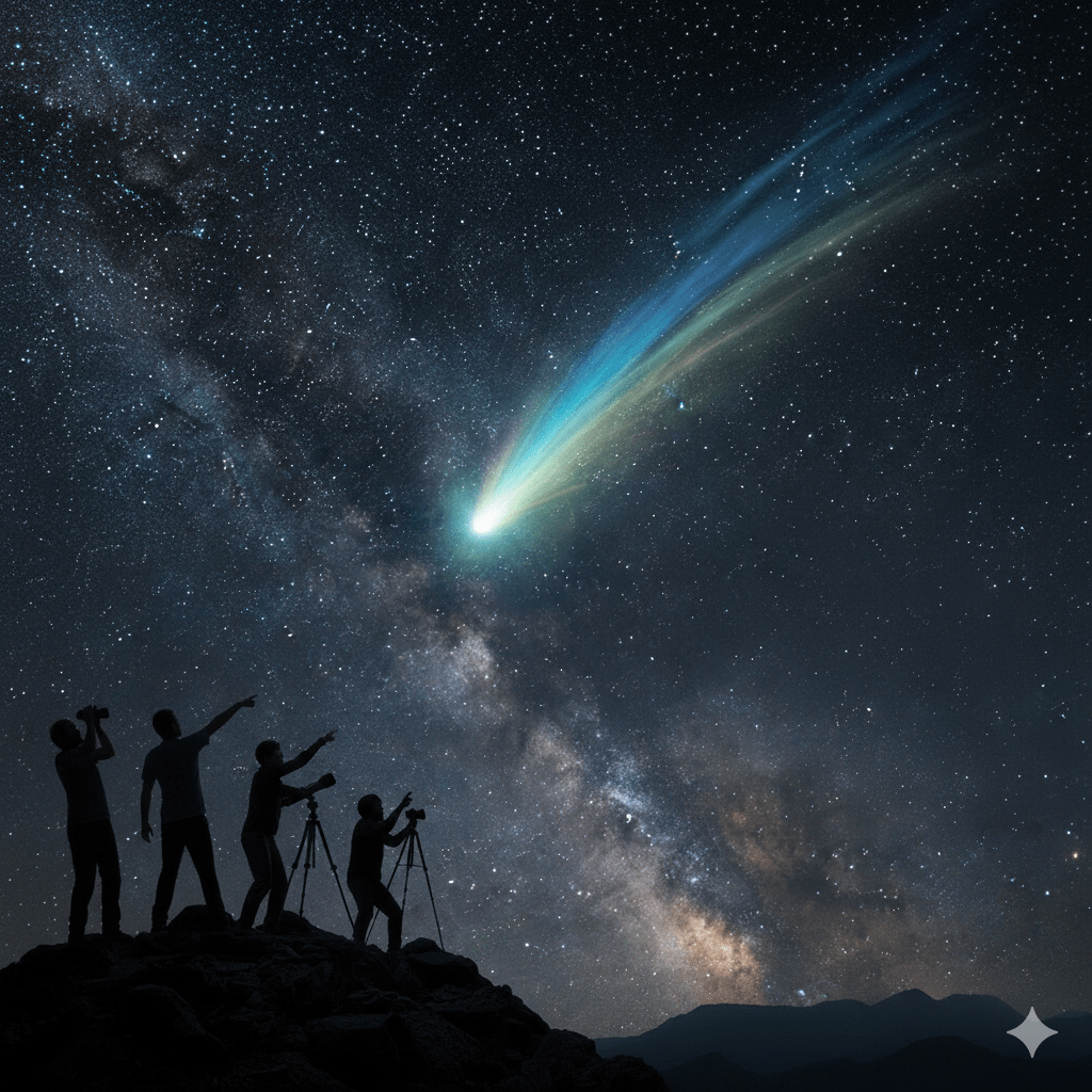 C/2026A1可能在2026年4月初短暫變亮，甚至有機會用肉眼觀賞。（圖／AI生成）