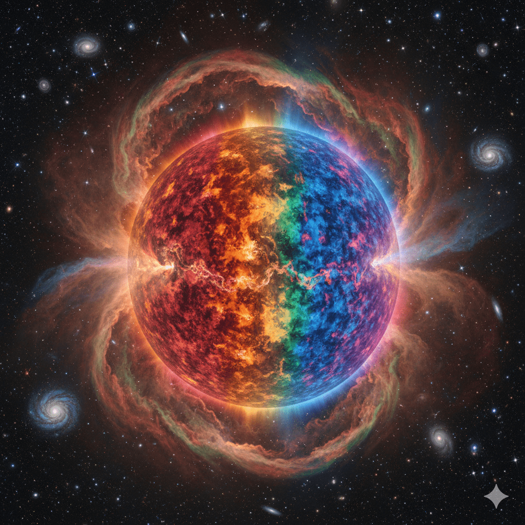 WOH G64正進行罕見轉變，從紅超巨星演化為極其稀有的黃超巨星。（圖／AI生成）