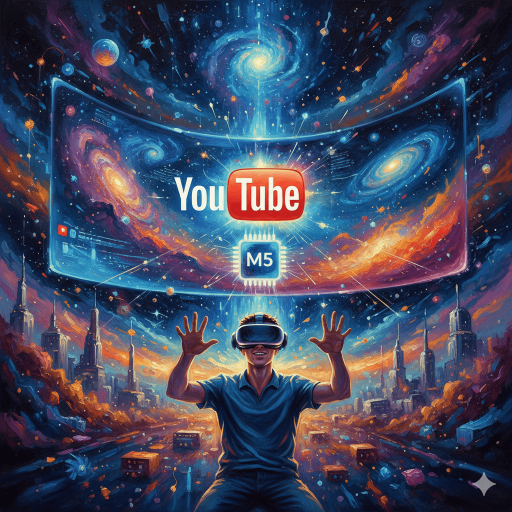  Apple Vision Pro 上推出了官方 YouTube 應用，讓使用者可以在影院大小的屏幕上觀看視頻，並享受沉浸式visionOS 環境。（圖／AI生成）