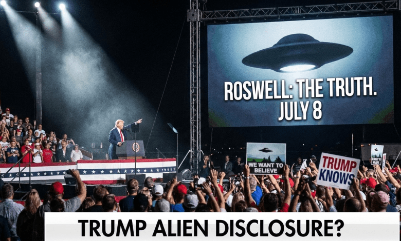 網路上瘋傳，美國總統川普將於7月8日發表一場歷史性演說，公開人類從未證實的「外星智慧生命證據」。（圖／AI生成）