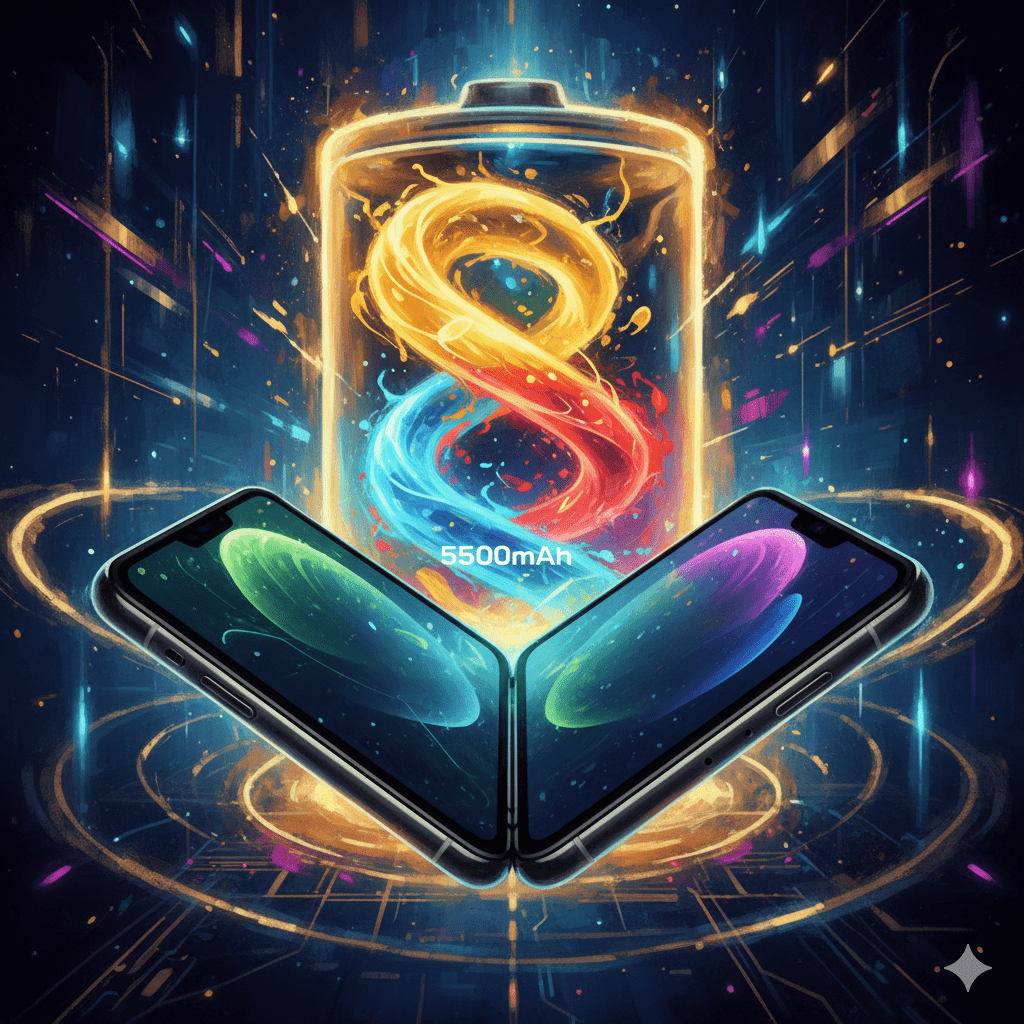 據知名爆料者稱，蘋果首款可折疊手機或將配備有史以來最大的iPhone電池，並超越競爭對手的產品。（圖／AI生成）