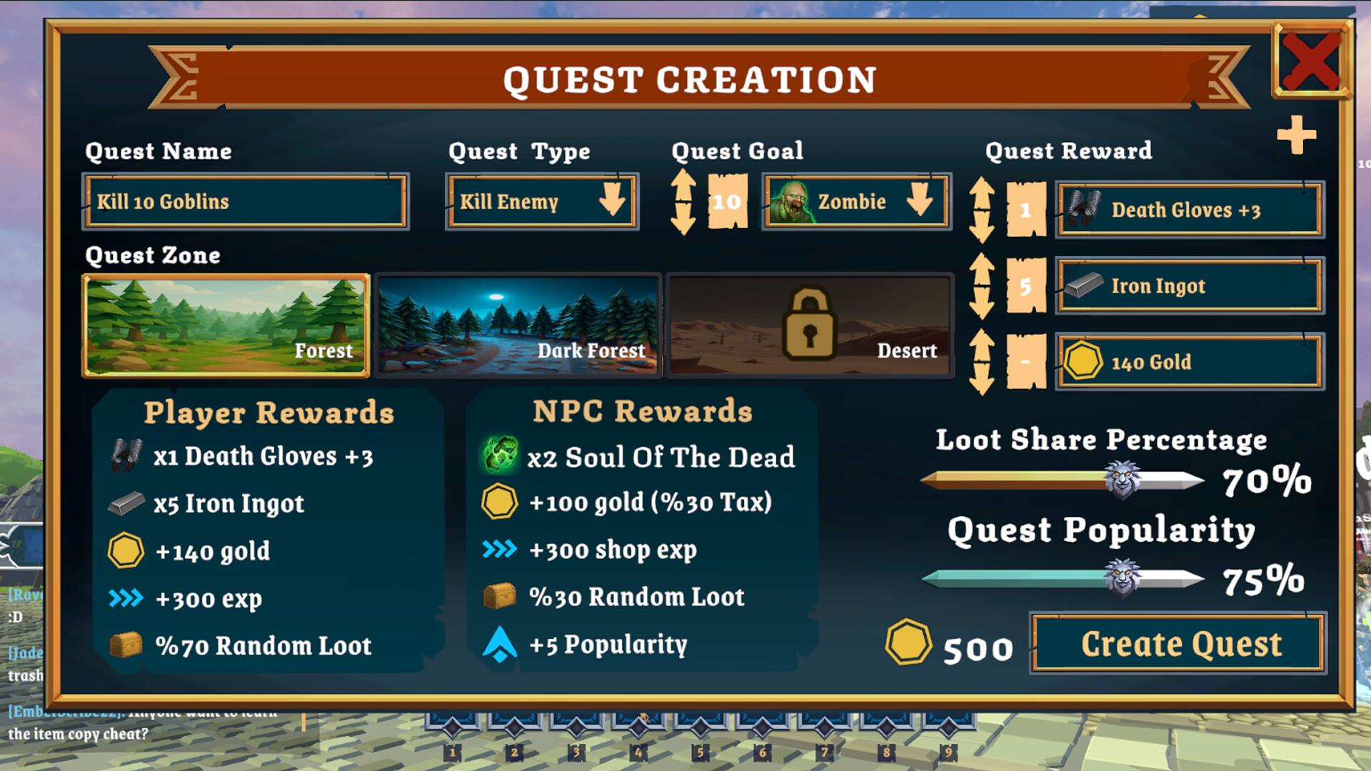 販售武器、護甲、藥水，以及稀有與傳奇物品 —— 市場由你掌控。試著與玩家交易、討價還價並設定物品價格，透過 + 強化 打造更強大、更稀有的裝備提升聲望，吸引更多玩家光顧你的商店。（圖／取自Steam）