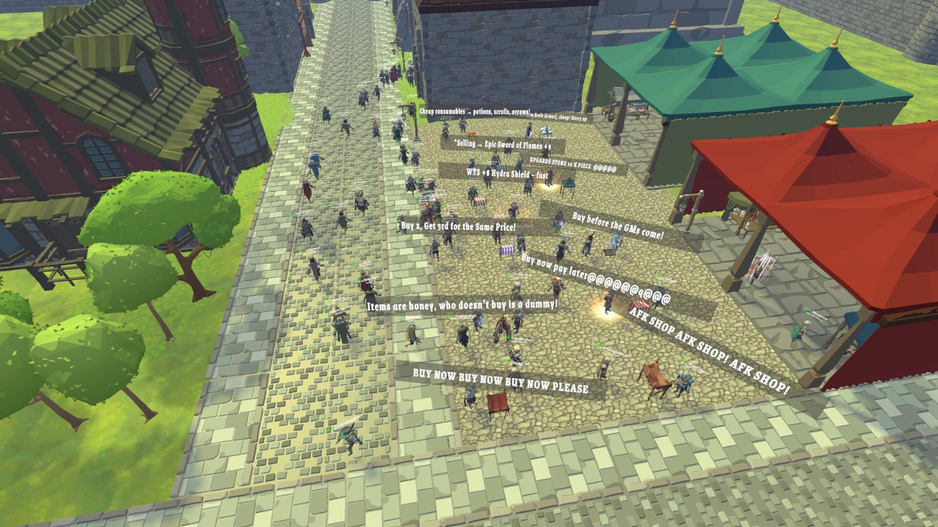 建立你的公會，派遣玩家進入副本並分享他們的戰利品！你還可以建立新物品並調整地城的掉落率，平衡經濟體系並影響市場走向，甚至封鎖作弊玩家並管理伺服器。（圖／取自Steam）