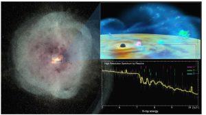藝術家描繪的超大質量黑洞在星暴合併星系中心活躍的場景。（圖／JAXA）