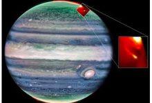 JWST捕捉伊歐與歐羅巴極光足跡，首次光譜測量顯示伊歐極光物理特性劇烈變化，可能與電子撞擊木星大氣有關。（圖／取自Northumbria University）