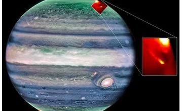 JWST捕捉伊歐與歐羅巴極光足跡，首次光譜測量顯示伊歐極光物理特性劇烈變化，可能與電子撞擊木星大氣有關。（圖／取自Northumbria University）