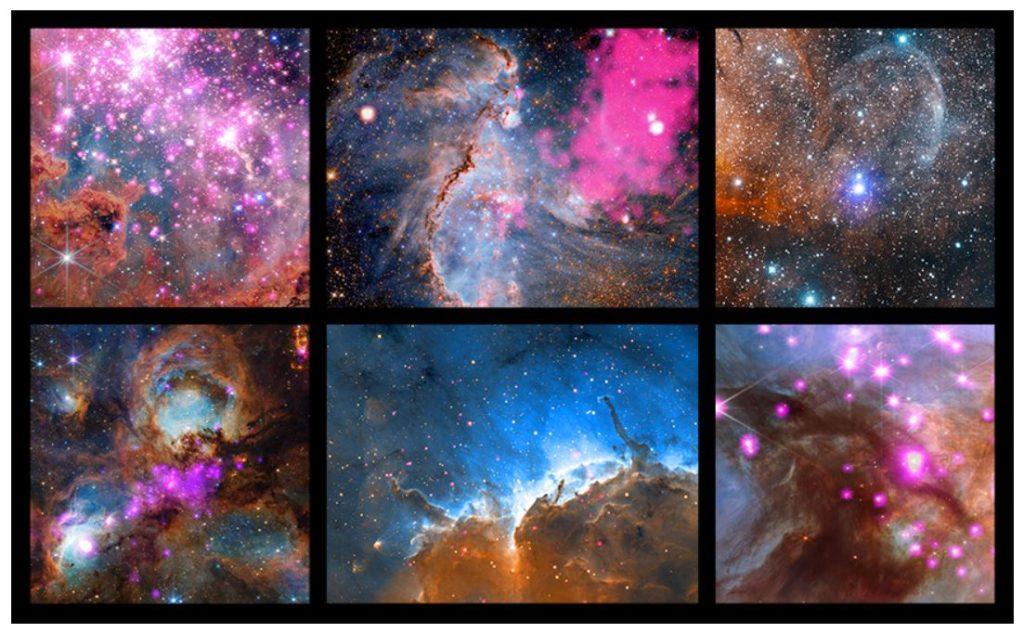 這組由 Chandra 和其他望遠鏡拍攝的影像，展示了恆星正在形成的區域，這些區域常被稱為「恆星搖籃」。（圖／NASA／CXC／SAO）