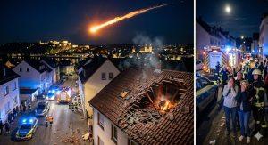 天外來客砸屋！德國科布倫茲隕石火球震撼夜空。（圖／AI生成）