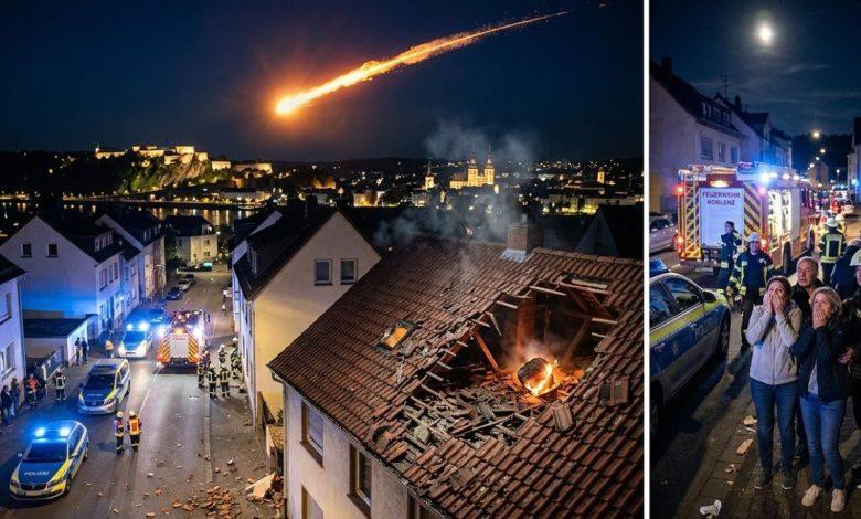 天外來客砸屋！德國科布倫茲隕石火球震撼夜空。（圖／AI生成）