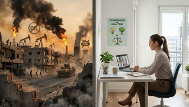 中東地區持續的戰事引發能源危機，居家上班成了節省燃料、降低碳排、維持經濟運作的「救命解藥」。（圖／AI生成）