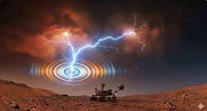 火星也「放閃」!NASA捕捉首宗雷電嘶鳴波 1 NASA首次在火星上捕捉到類似閃電的電磁訊號。(圖/AI生成)