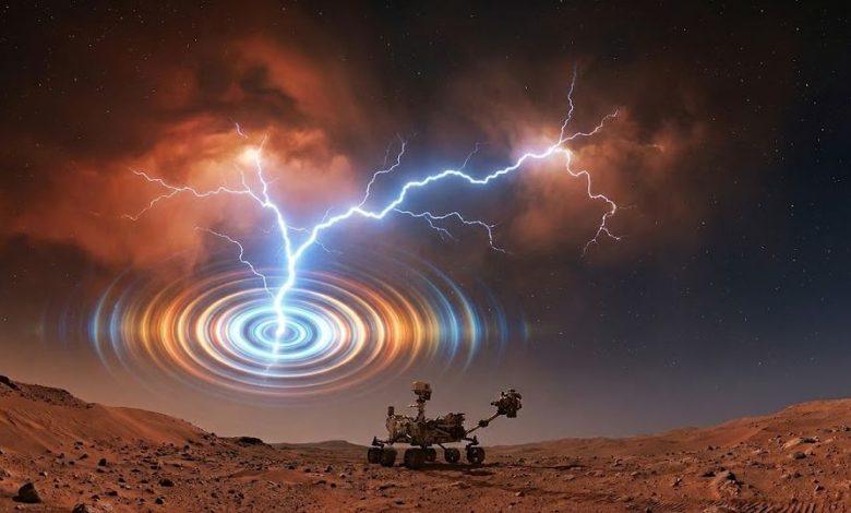 NASA首次在火星上捕捉到類似閃電的電磁訊號。（圖／AI生成）