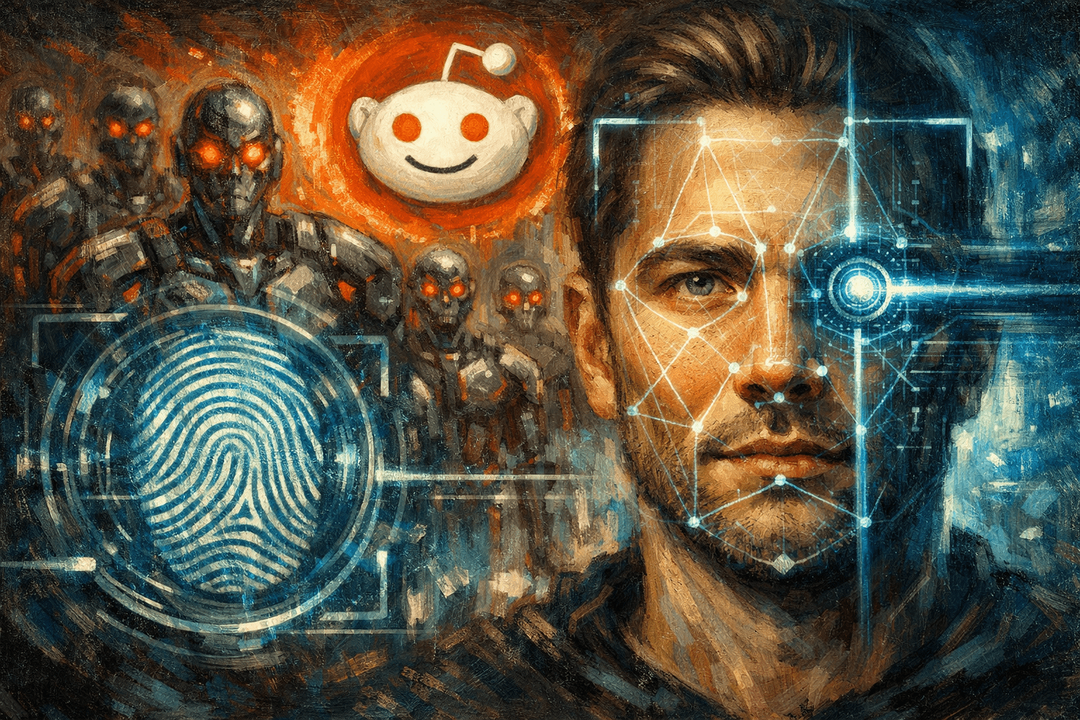 啟動 Touch ID 或 Face ID 功能，需要有人實際在場，例如需要觸摸、做或看某樣東西，才能證明那裡有人。Reddit執行長史蒂夫霍夫曼表示，「我們對用戶的承諾之一是，我們不知道你的名字，但我們想知道你是一個人」。（圖／AI生成）