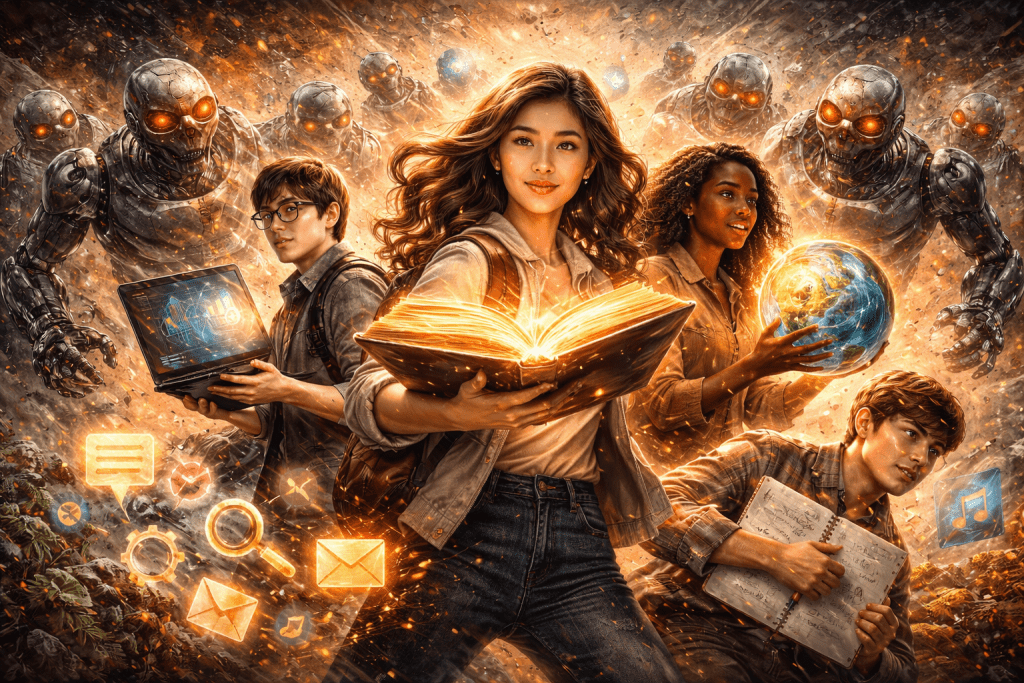 文組生掌握 5 大「數位軟實力」，有望在AI時代的浪潮之下突破重圍。（圖／AI生成）