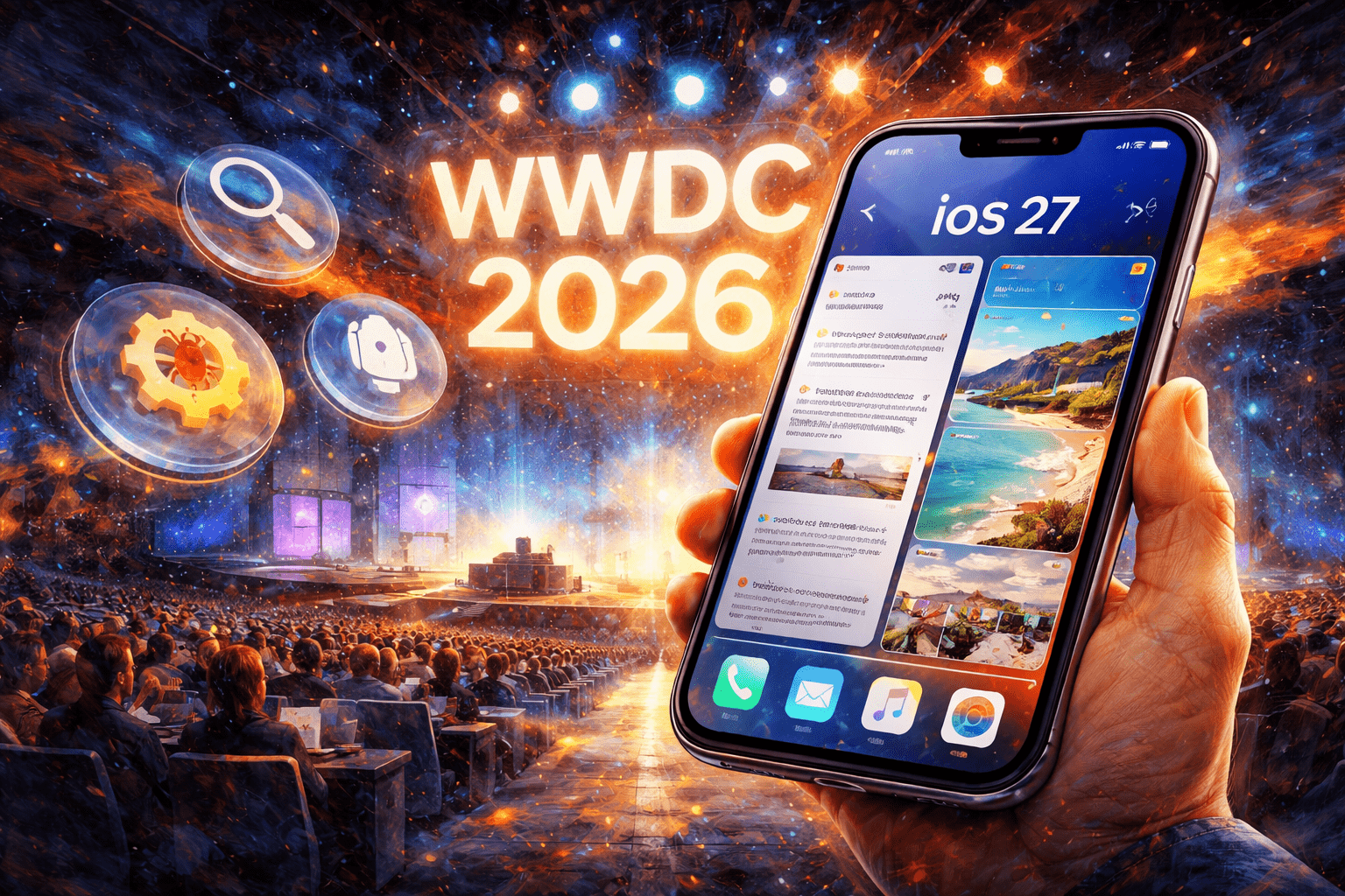 WWDC 2026 預計iOS 27將包含並排應用多工處理功能，但僅限於iPhone Fold，該機型預計將於 2026 年底發布。（圖／AI生成）