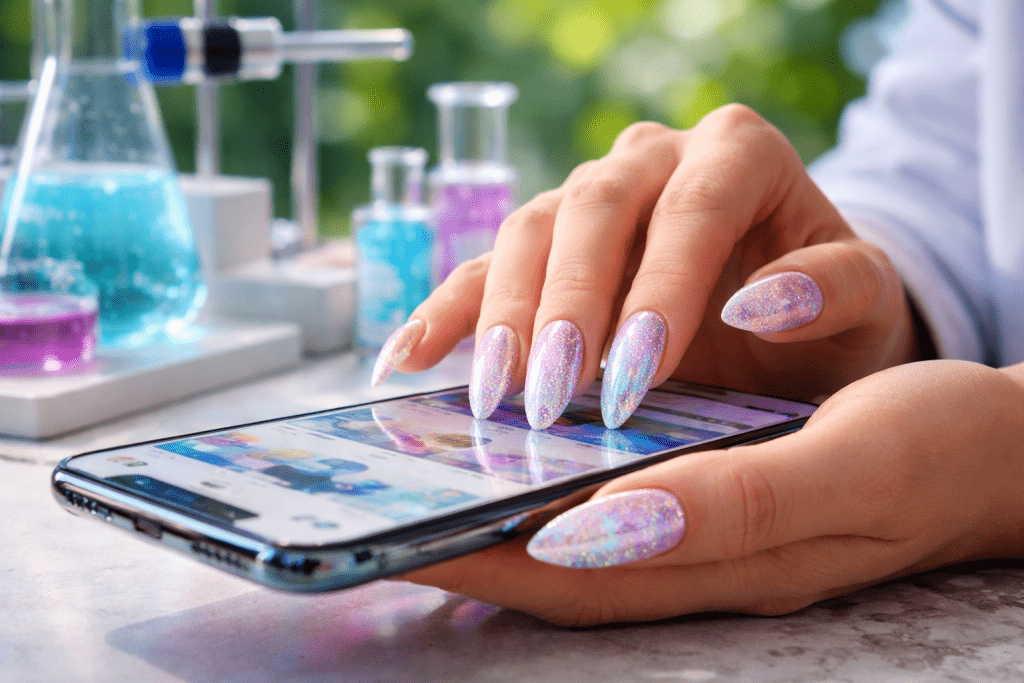 對熱衷美甲的人來說，操作手機向來是挑戰，有化學家研發「導電指甲油」，讓長指甲也能精準操控觸控螢幕。（圖／AI生成）