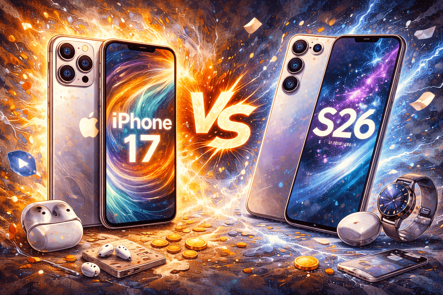 星粉別哭!iPhone 17「這些」規格居然完勝三星 S26? 1 根據外媒指出,基本款Galaxy S26除了處理器速度更快、電池容量略有提升外,硬體方面並無其他改進。因此,iPhone 17似乎提供了更多功能,整體性價比也更高。(圖/AI生成)