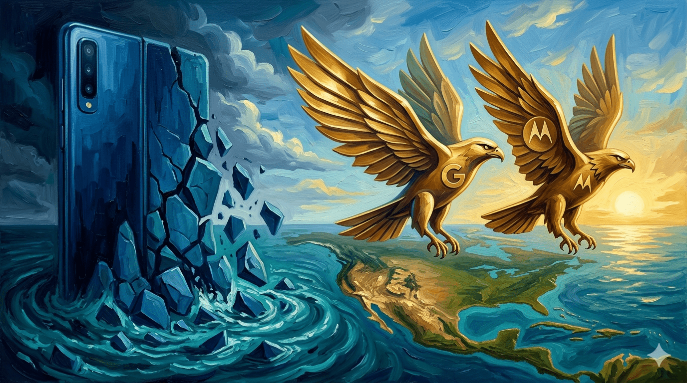 北美摺疊手機版圖大洗牌!三星市佔大幅萎縮 Google與Moto聯手夾擊 1 根據數據顯示指出,三星在北美地區市佔率已出現顯著下滑。(圖/AI生成)