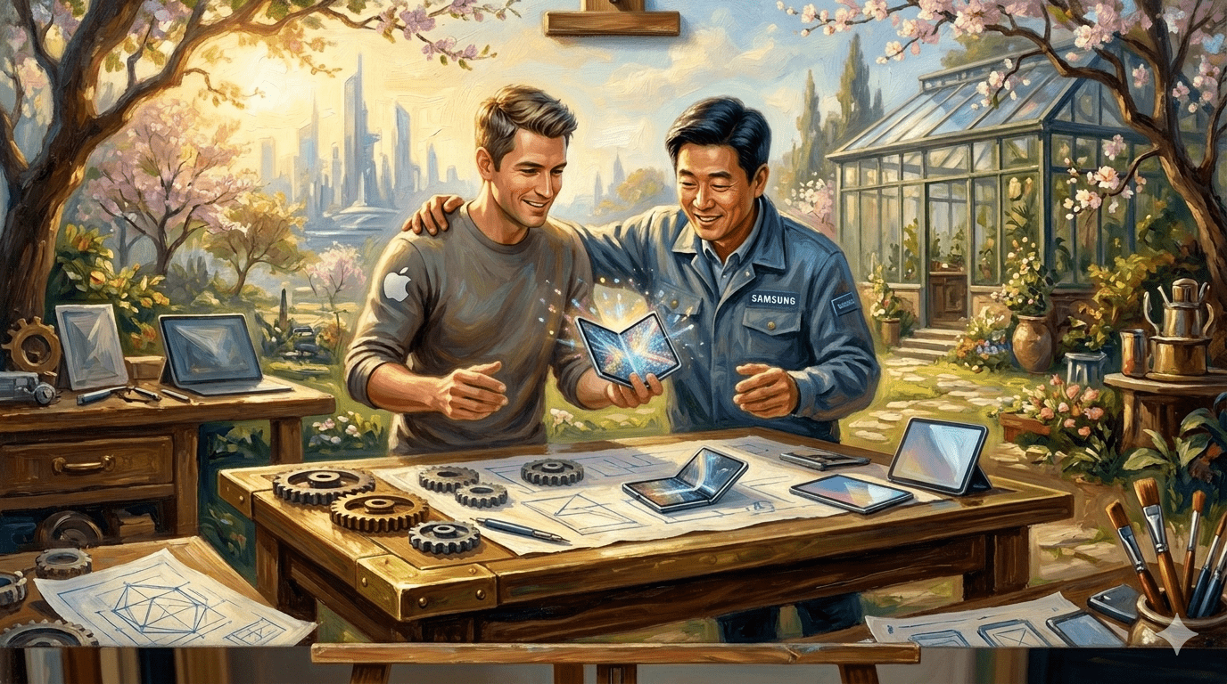 三星是蘋果的主要顯示器合作夥伴，但蘋果對三星提供的早期樣品並不滿意，不得不讓自己的工程師參與其中，據傳已基本準備就緒，即將投入量產。（圖／AI生成）