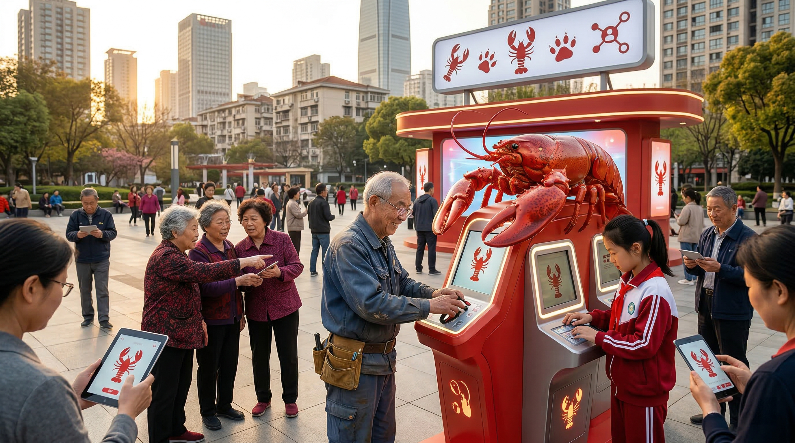 OpenClaw正以驚人速度滲透中國社會，從退休電工到國小學生都在「養龍蝦」。（圖／AI生成）