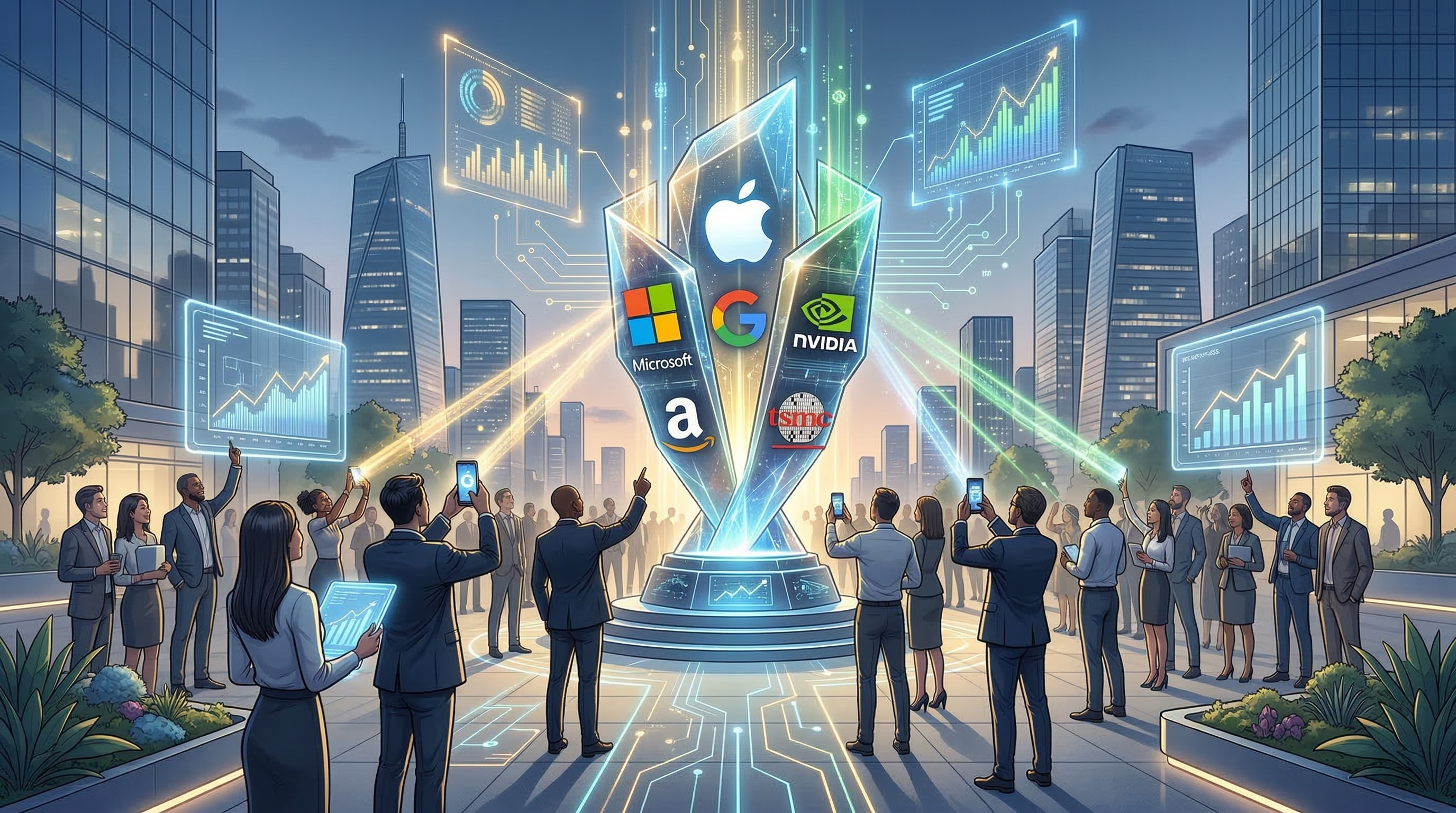2026年全球品牌價值報告出爐，蘋果蟬聯第一，微軟、Google緊追，台積電也榜上有名。（圖／AI生成）