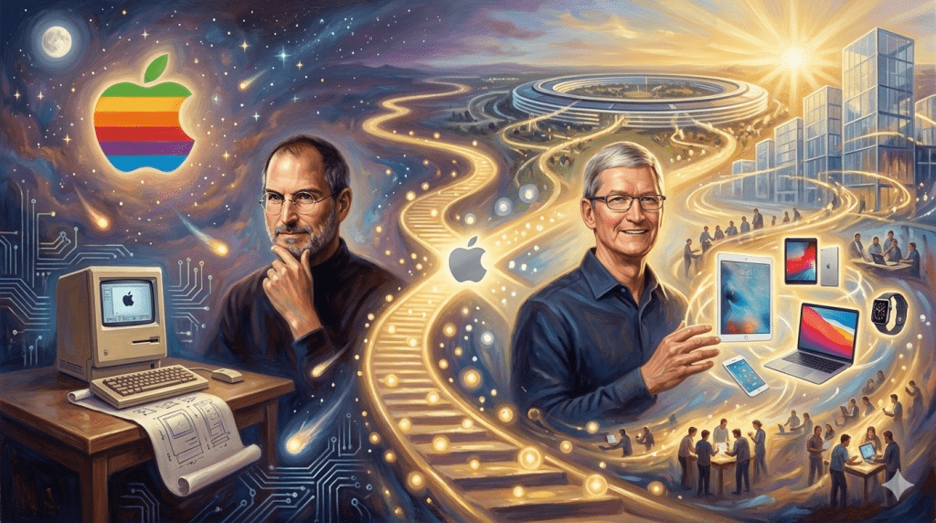 庫克說，賈伯斯給他的建議之一就是永遠不要問「賈伯斯會怎麼做」，而是要「做對的事」。（圖／AI生成）