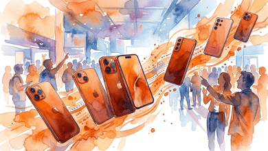 蘋果先前發表全新配色「宇宙橙」的iPhone 17 Pro ，如今在MWC 2026上引起一陣抄襲風潮。（圖／AI生成）