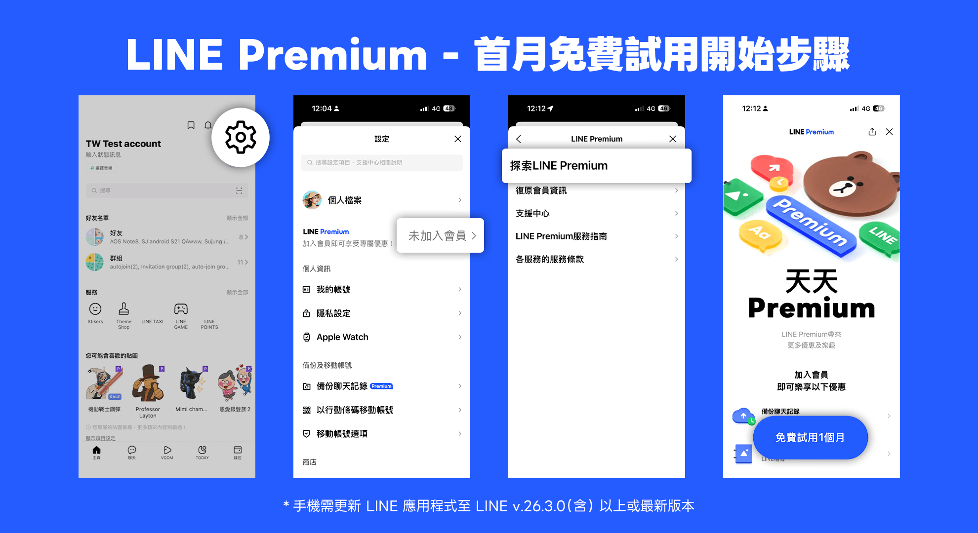 LINE Premium正式登台!支援訊息無痕收回、進階備份 首月搶先體驗免費 3 每位用戶首次訂閱皆可享有首月免費試用。(圖/LINE台灣提供)