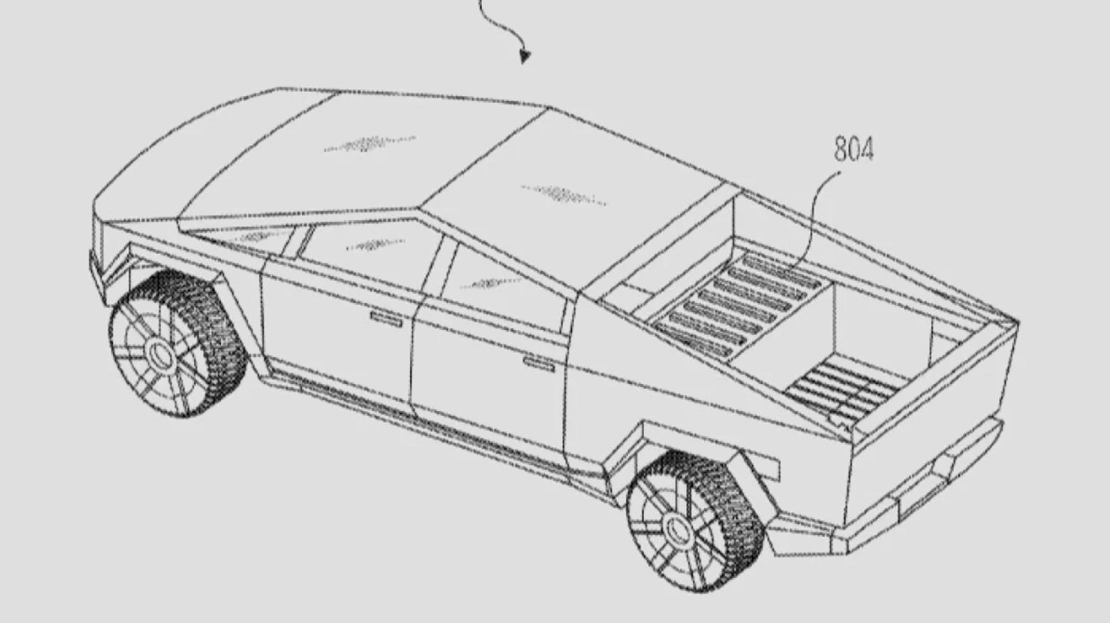 特斯拉的專利圖顯示，Cyber​​truck配備了安裝在貨廂內的輔助電池組。（圖／截取自美國專利商標局）