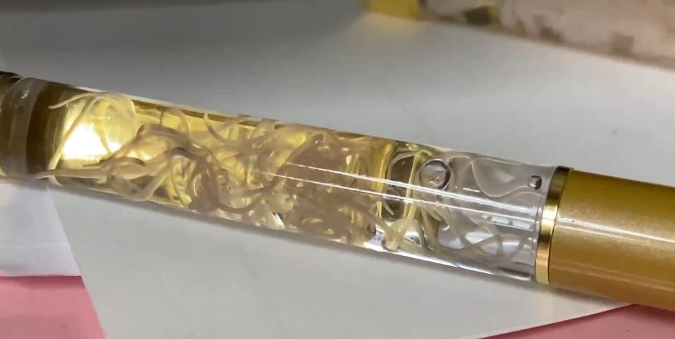 「就像《生化危機》裡的反派會隨身攜帶的那種東西」，其實是由高知縣當地海產商「多田水產（Tada Suisan）」所生產的特色文具。（圖／取自@TRIGGERHAPPYV1 X）