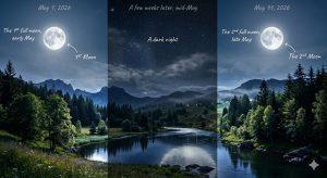 5月將出現「雙滿月」天文現象，同一曆月內將迎來兩次滿月。（圖／AI生成）