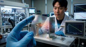 KIST研究團隊近日發表一項新型奈米複合材料，成功開發出一種厚度低於人類頭髮的超薄彈性薄膜，可同時實現電磁波屏蔽與高能輻射防護功能。（圖／AI生成）