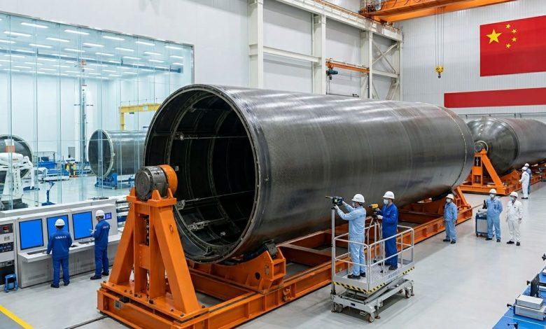 中國展示一個直徑約5公尺級的複合材料結構模組，應用方向為未來新一代運載火箭研發。（圖／AI生成）