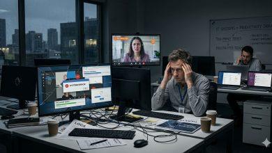 支撐遠距與混合工作的數位工具，正逐漸從「效率助力」轉變為「工作阻力」。（圖／AI生成）