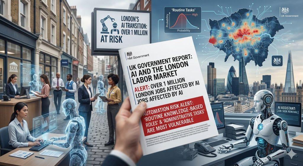 根據評估，倫敦至少有超過100萬個工作職位正面臨「高度或顯著暴露」於AI自動化風險。（圖／AI生成）