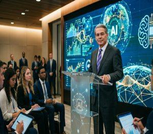 美國財政部長史考特•貝森特強調，AI能力正在迅速成為一種新的「職場門票」。（圖／AI生成）