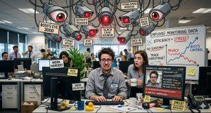 愈來愈多公司使用數位監控工具追蹤員工行為，，讓主管遠端掌握員工工作狀態。（圖／AI生成）