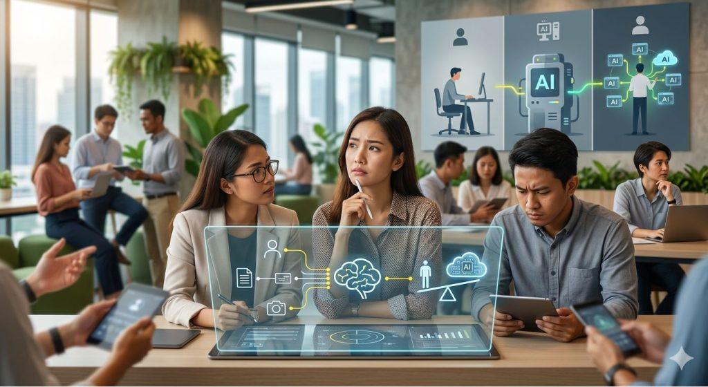 員工更在意的是AI對人類能力的長期影響。（圖／AI生成）