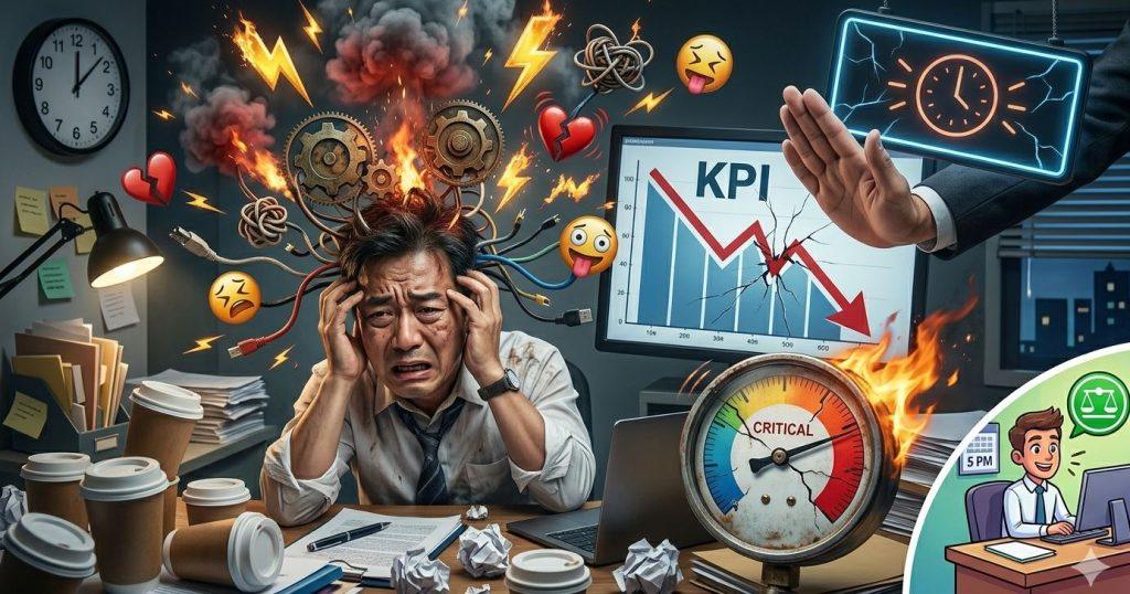 長時間工作不但未必能提升績效（KPI），反而可能拖累心理健康與整體表現。（圖／AI生成）