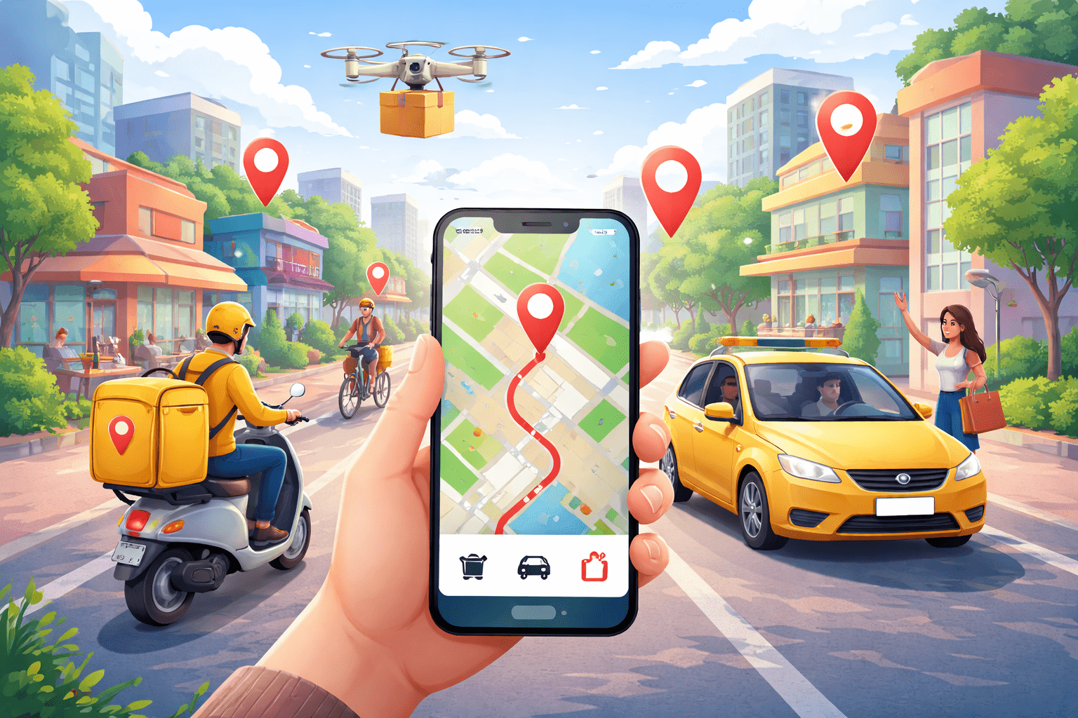 在智慧型手機與外送服務普及的今天，全球定位系統（GPS）已成為現代生活的基礎。（圖／AI生成）