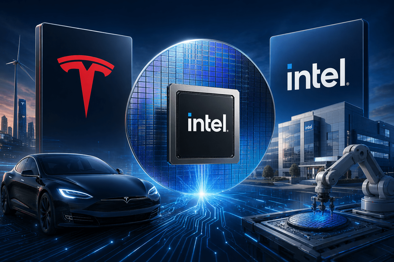 特斯拉宣布採用英特爾14A製程技術，為先進AI晶片綜合設施Terafab生產晶片。（圖／AI生成）
