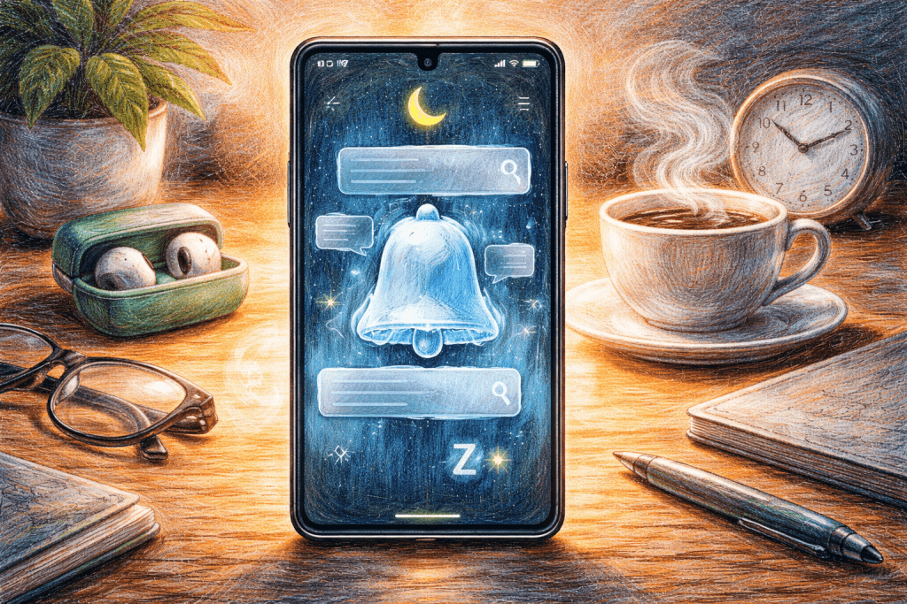 無論是朋友間的聊天群組還是家庭公告群，持續叮叮咚咚的提示音總是使人煩躁焦慮，而安卓的「通知冷卻」下的第一條通知如往常響起，音量正常。但第二條通知音量就會比第一條略小。第三條呢？音量又更小了。（圖／AI生成）