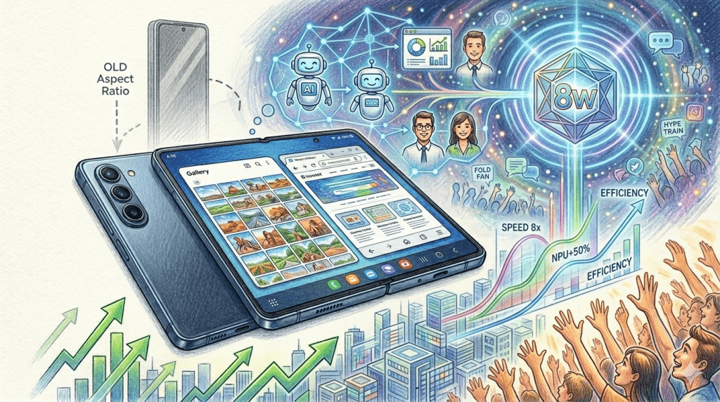 根據爆料者@UniverseIce釋出的規格，三星Galaxy Z Fold8 Wide：寬度：161.4 毫米，高度：123.9 毫米，展開厚度：4.3 毫米，折疊厚度：9.8 毫米（圖／AI生成）