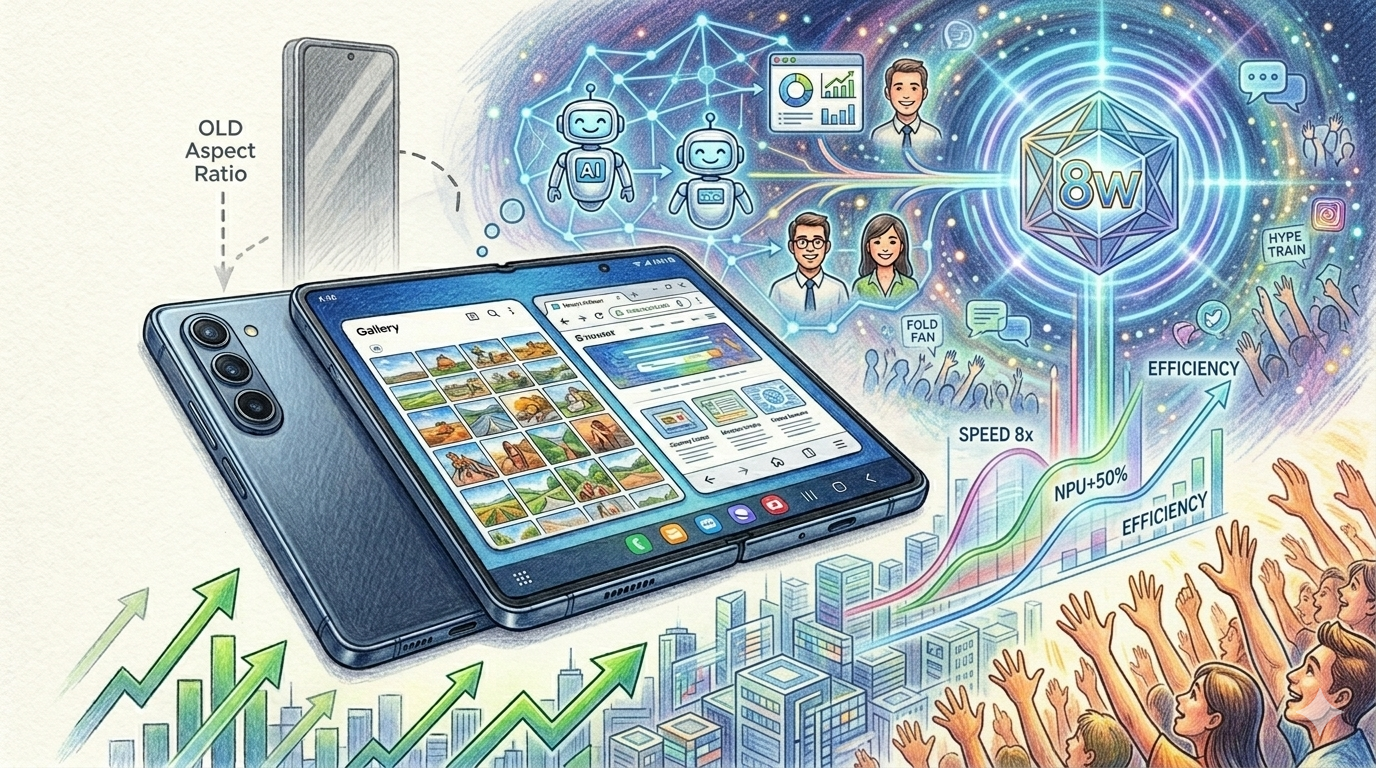 根據爆料者@UniverseIce釋出的規格，三星Galaxy Z Fold8 Wide：寬度：161.4 毫米，高度：123.9 毫米，展開厚度：4.3 毫米，折疊厚度：9.8 毫米（圖／AI生成）