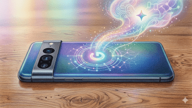 Google Pixel 11 的秘密武器可能是名為「像素光暈」（Pixel Glow）的功能！在設備正面朝下放置時，利用裝置背面的柔和光線和色彩來提示重要活動。（圖／AI生成）