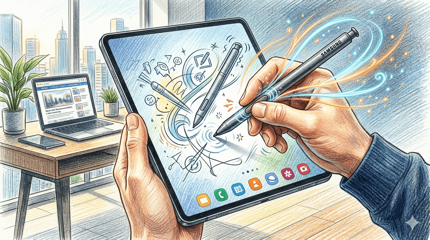 Galaxy S27 Ultra 可能採用簡化的數位化儀層，不再透過發射電磁訊號為 S Pen 供電。相反，它可能只會檢測 S Pen 自身發出的電容式和藍牙訊號。（圖／AI生成）