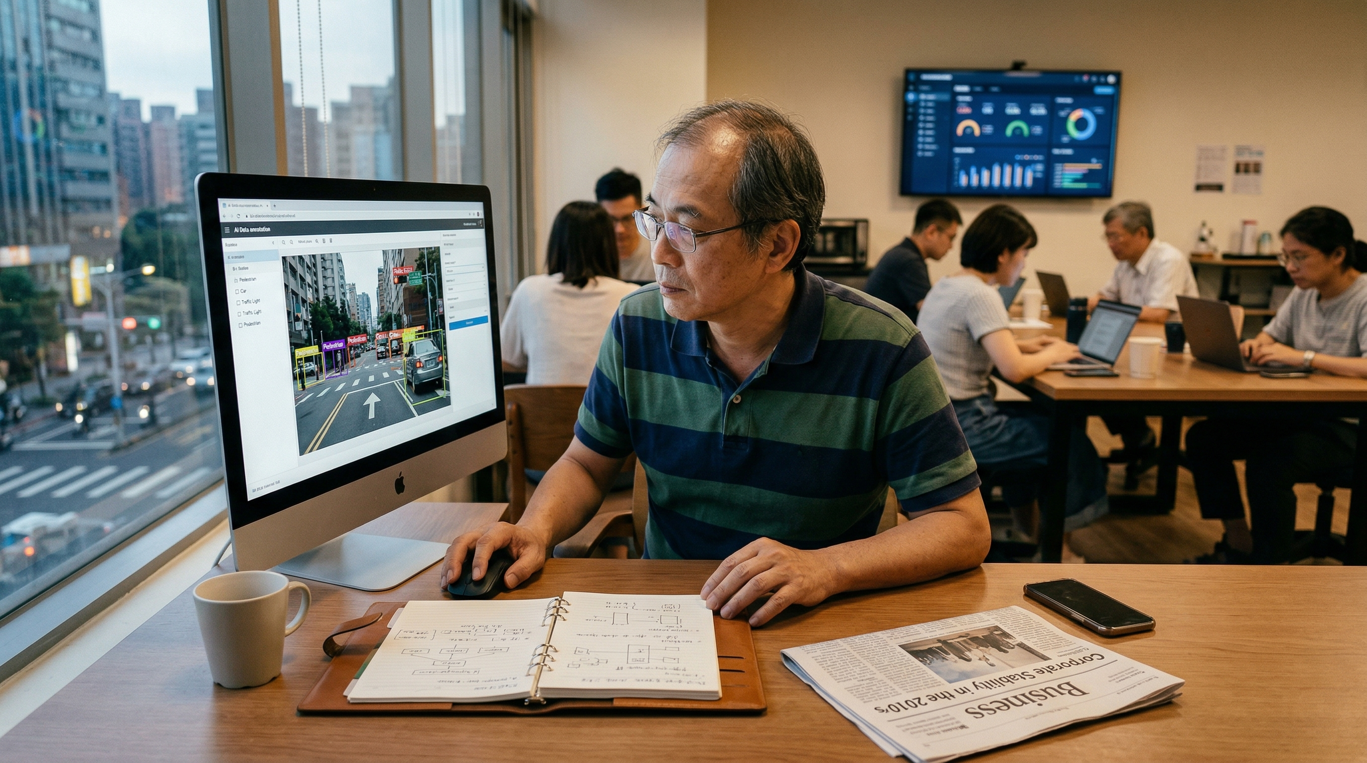 隨著AI技術快速普及，越來越多中高齡勞工被迫學習AI技能以求生存。（圖／AI生成）