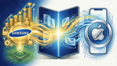 三星傳出已和蘋果簽定為期三年的摺疊面板獨家供應合約，三星 2026 年的獲利表現有望超越輝達。（圖／AI生成）