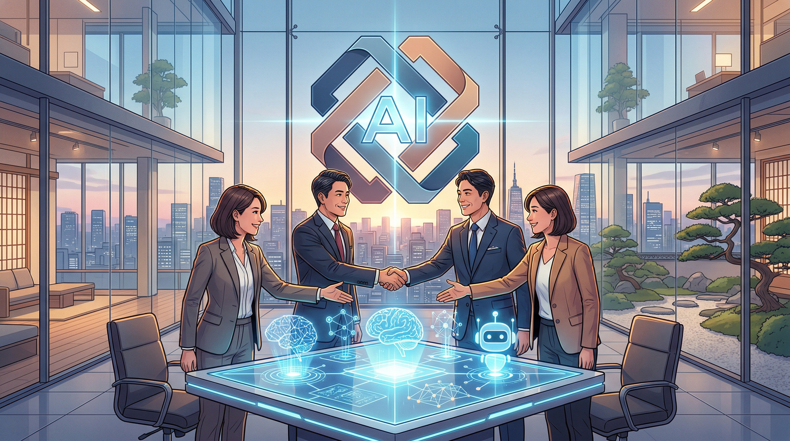 日本軟銀（SoftBank）、NEC、本田（Honda）及索尼（Sony）宣布合資成立國產AI新公司。（圖／AI生成）